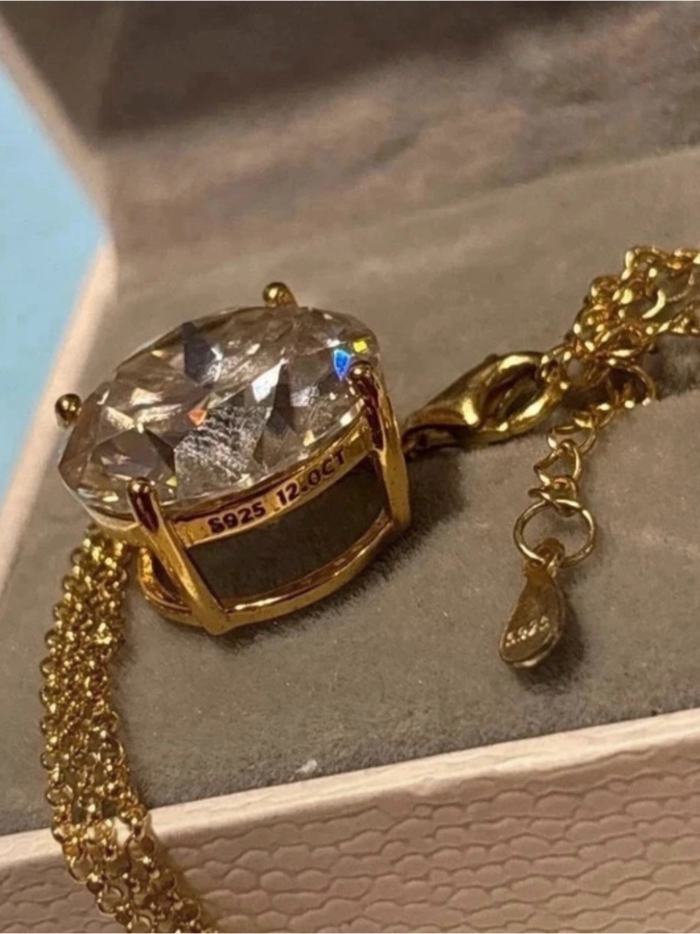 12 CTW Moissanite Solitaire Pendant Necklace Gold Over Sterling Silver S925